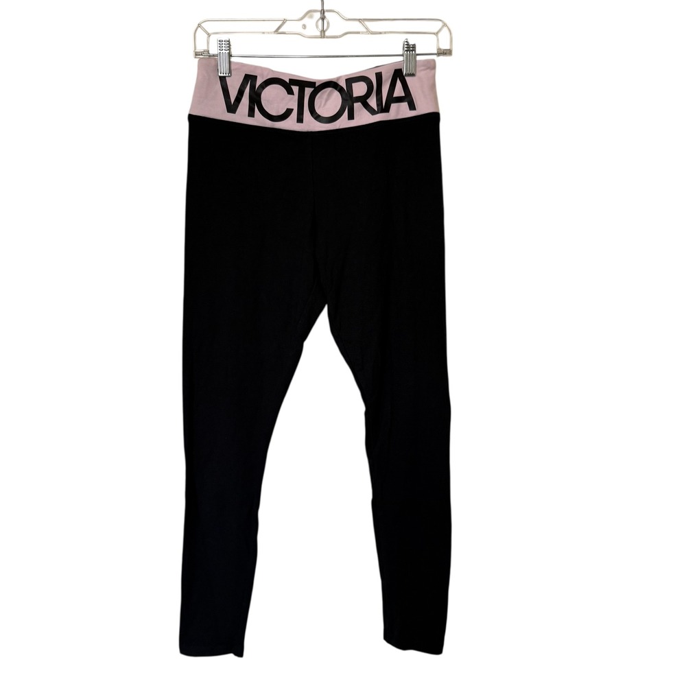 Victoria Sport Black Pink Logo Waistband Leggings Athleisure Women's Medium‎